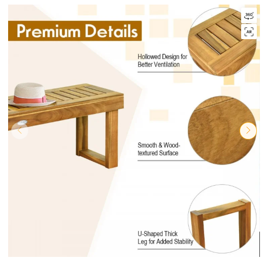 Acacia Wood Dining Bench with Slatted Seat (Fully Assembled)
