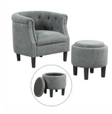 Modern Accent Chair with Ottoman Armchair Barrel Sofa Chair and Footrest-Grey