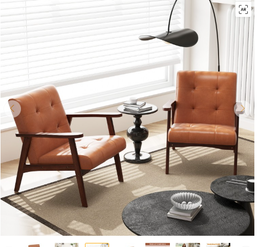 Mid Century Modern Accent Chair with Solid Rubber Wood Frame and Leather Cover-Brown (Assembled)