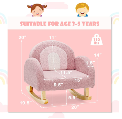 Toddler Rocking Chair with Solid Rubber Wood Frame Soft Velvet Cover-Pink (See Description)