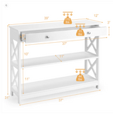 Console Table 3-Tier with Drawer and Storage Shelves-White - Scratch and Dent