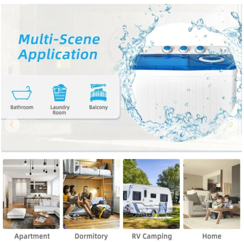 26lbs Portable Semi-Automatic Twin Tub Washing Machine with Drain Pump- Blue/White