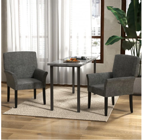 Fabric Upholstered Executive Guest Armchair with Rubber Wood Legs-Grey