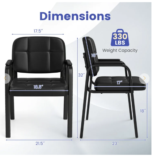 Set of 4,Waiting Room Guest Chair with Mixed PU Leather and Integrated Armrests-Black (Assembled)