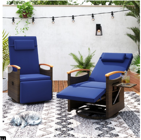 *SPECIAL* (Final Sale) Patio Rattan 360° Swivel Recliner Chair - Navy (Fully Assembled)