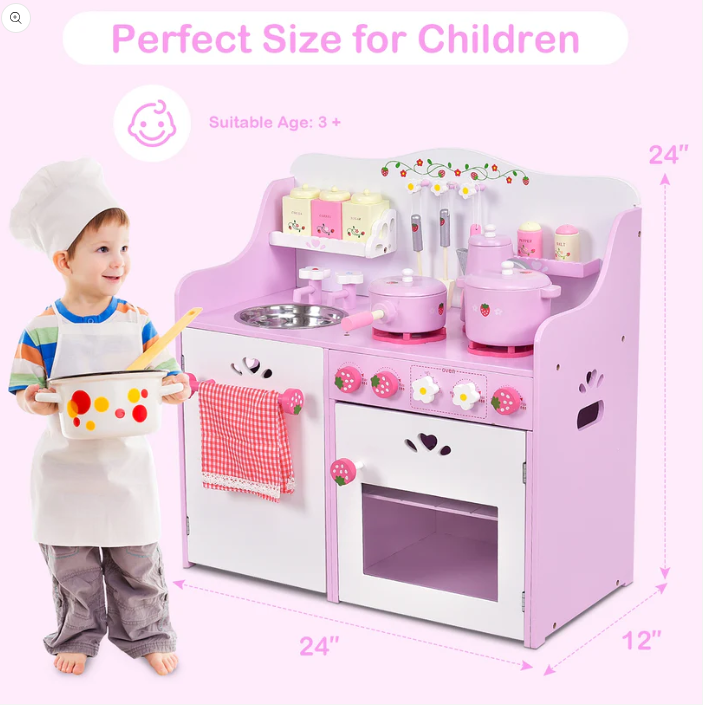 Kids Wooden Kitchen Toy Strawberry Pretend Cooking Playset - Scratch and Dent