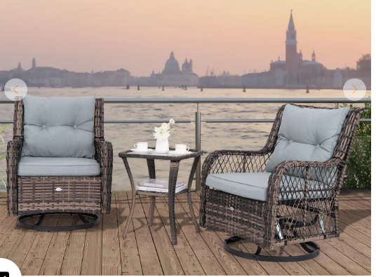 3 Pieces Outdoor Swivel Rocker Set with Small Side Table (1 Box, Unassembled)