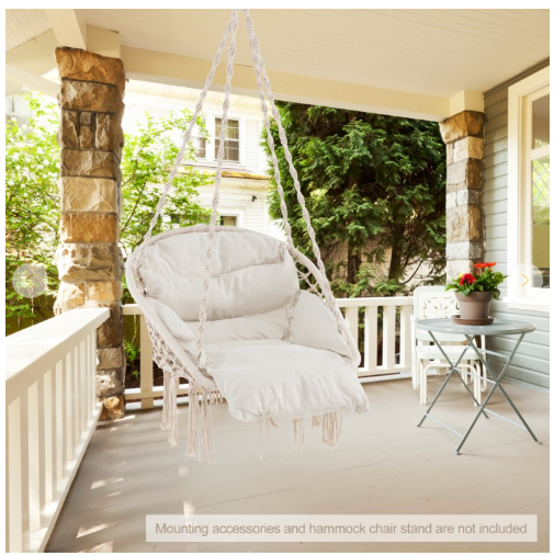 Hammock Chair with Thick Cushion and Macrame Holds up to 330 LBS