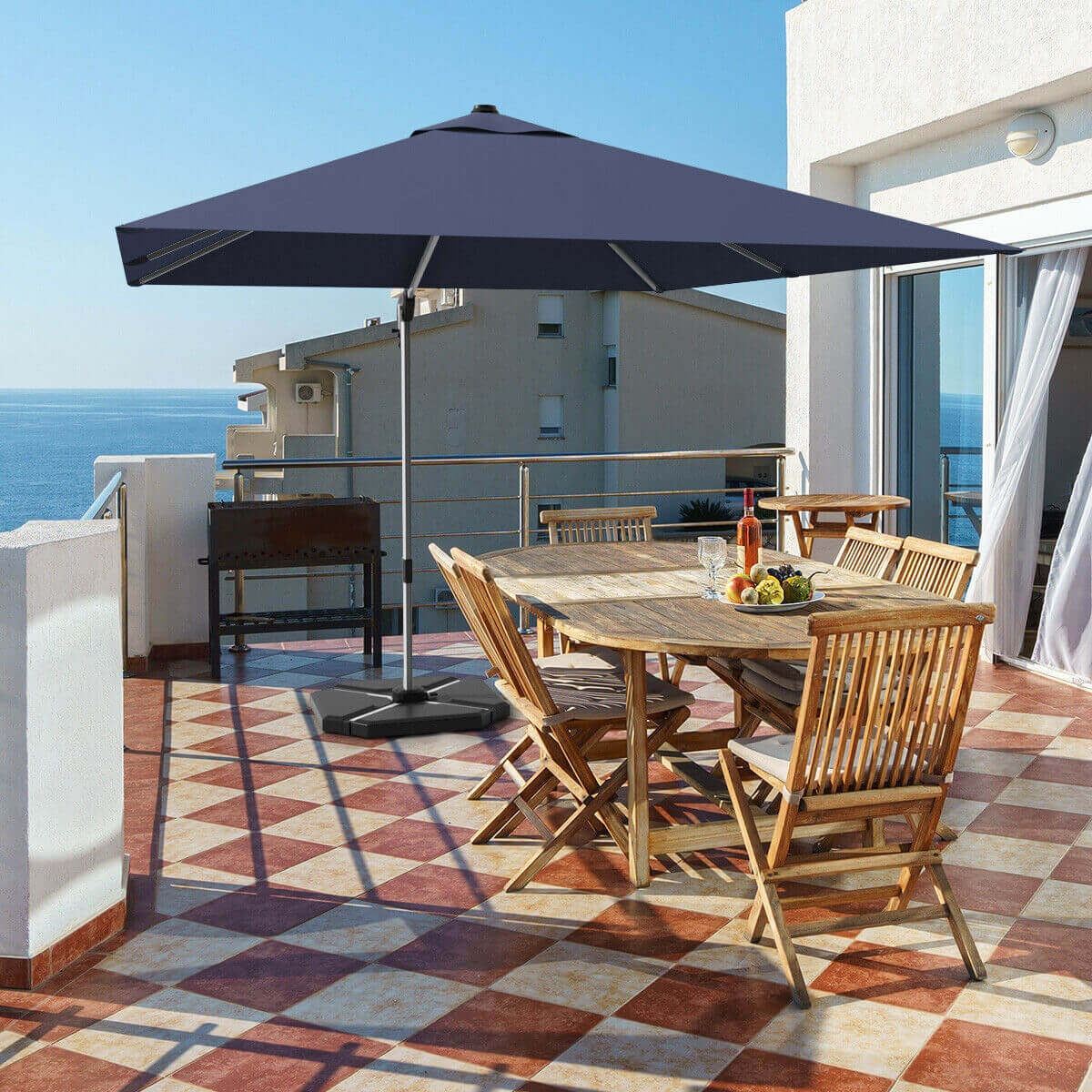 10 Feet 360° Tilt Aluminum Square Patio Umbrella without Weight Base-Navy, 1 box