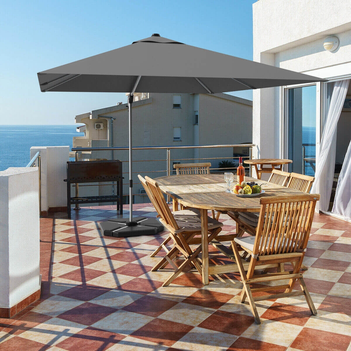 No Tax - 10 Feet 360° Tilt Aluminum Square Patio Umbrella without Weight Base-Gray, (Assembled)
