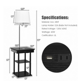 Floor Lamp Bedside Desk with USB Charging Ports Shelves