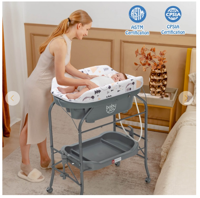 Folding Baby Changing Table with Bathtub and 4 Universal Wheels