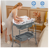 Folding Baby Changing Table with Bathtub and 4 Universal Wheels - Assembly Required