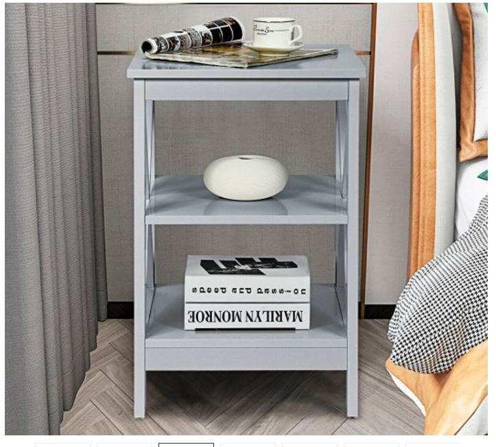 3-tier Side Table Nightstand with Stable Structure- Gray  (Fully Assembled)