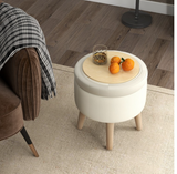 Round Storage Ottoman with Rubber Wood Legs and Adjustable Foot Pads