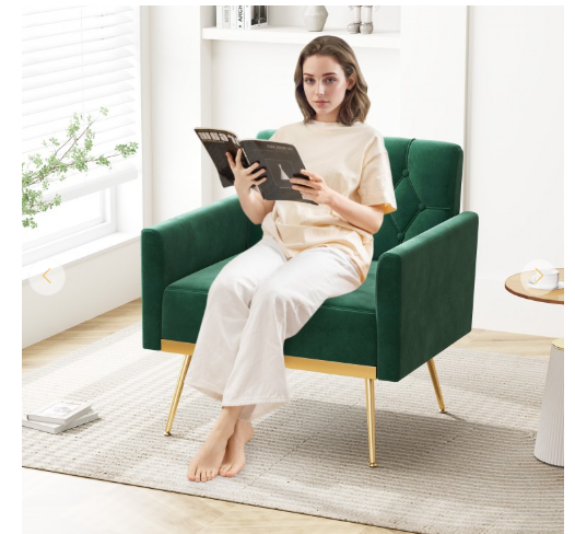 Wide Velvet Accent Chair with Button Tufted Back Golden Metal Legs