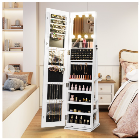 Special - 360° Swivel Freestanding Jewelry Cabinet with Lighted Full Length Mirror - Assembled