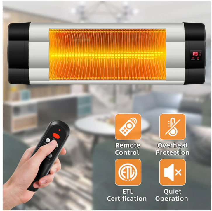 1500W Adjustable Infrared Wall-Mounted Patio Heater with Remote Control
