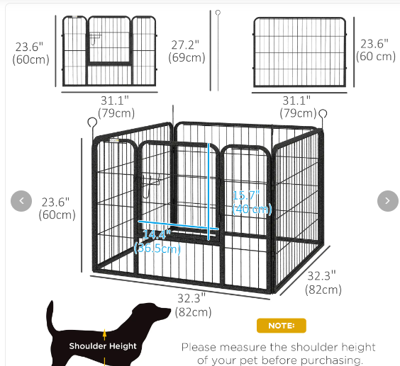 PawHut Metal Pet Playpen with Gate Indoor Outdoor for Small Animal (1 Box)