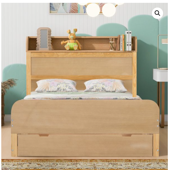 Full Size Bed Frame with Drawer, Platform Bed with Storage Headboard (2 Boxes)