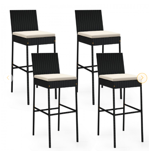 4 Pieces Patio Wicker Barstools with Seat Cushion and Footrest (Assembled)