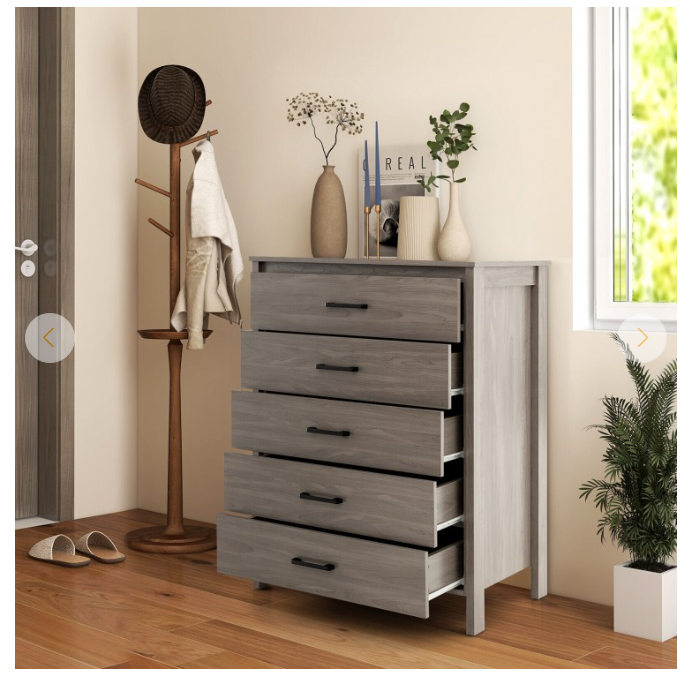 Modern 5-Drawer Multipurpose Chest Dresser with Metal Handles - Scratch and Dent