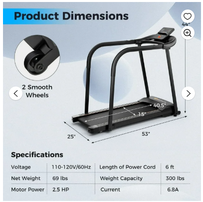 SPECIAL - 2.5 HP Walking Treadmill with Long Handrails for Seniors Pulse (See Description)