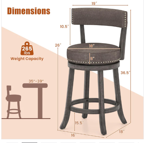 Set of 2 - 26" Bar Stools Set, Swivel Counter Height Bar Chairs with Footrest [Scratch and Dent] (Assembled)