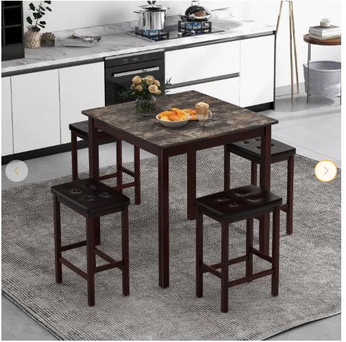 5-Piece Bar Table Set Counter-Height Dining Table and 4 Bar Stools