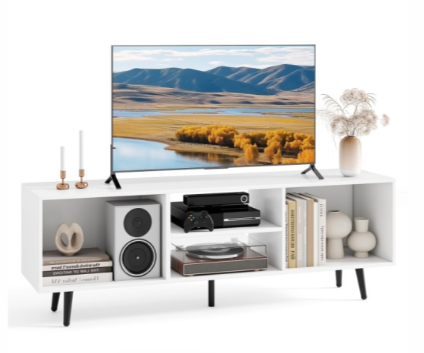47.5 Inches Tv Stand For 55-Inch Tv With Compartments And Metal Legs-White