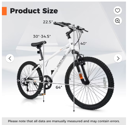 Kids Mountain Bike 24 Inch Bicycle for Boys Girls Aged 8+ Years Old - White (Customer Return)