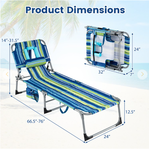 Portable Folding Chaise Lounge Chair with 4-Position Adjustable Backrest for Patio