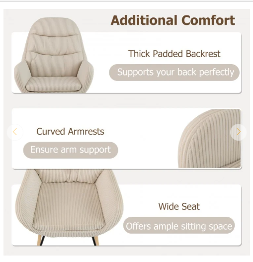 Upholstered Rocking Chair Nursery Glider Rocker with Padded Backrest and Seat-Beige