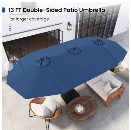 13FT Double-sided Patio Umbrella with Solar Lights - Navy (Assembled)