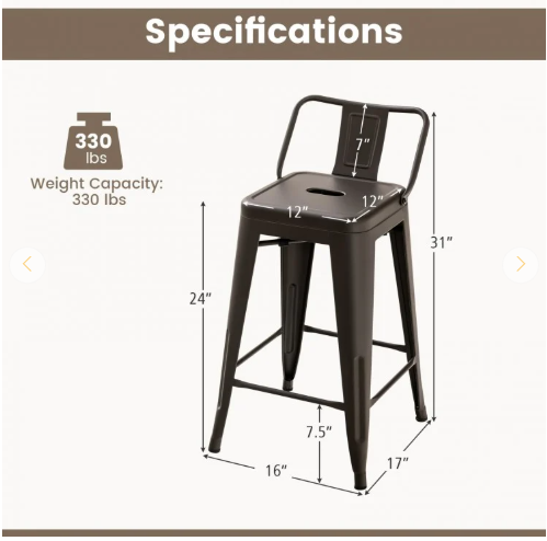 Set of 4,  24 Inch  Side Chairs with Rubber Feet and Removable Back, Gunmetal