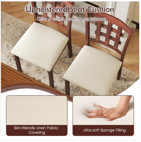 Set of 2, Wooden Dining Chair, Linen Fabric Padded Kitchen Chairs