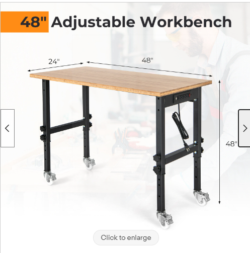 Mobile Workbench with Lockable Casters for Home or Work Use