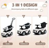 3 In 1 Ride on Push Car Toddler Stroller Sliding Car with Music-White, Assembled