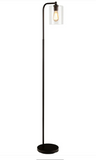 Industrial Floor Lamp with Glass Shade-Black