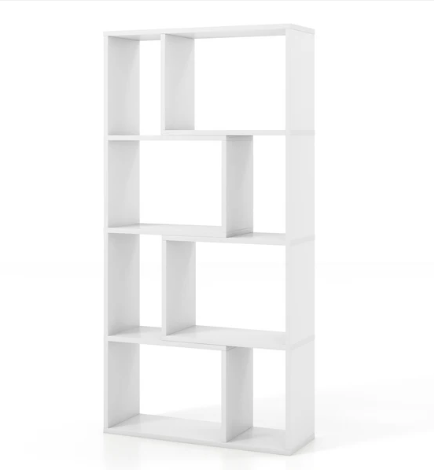 48 Inch 4-Tier Geometric Bookshelf with 8 Cubes for Living Room Bedroom-White