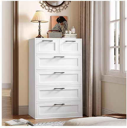 6 Drawer White Dresser, Tall White Dresser with Large Storage Space (Scratch and Dent)