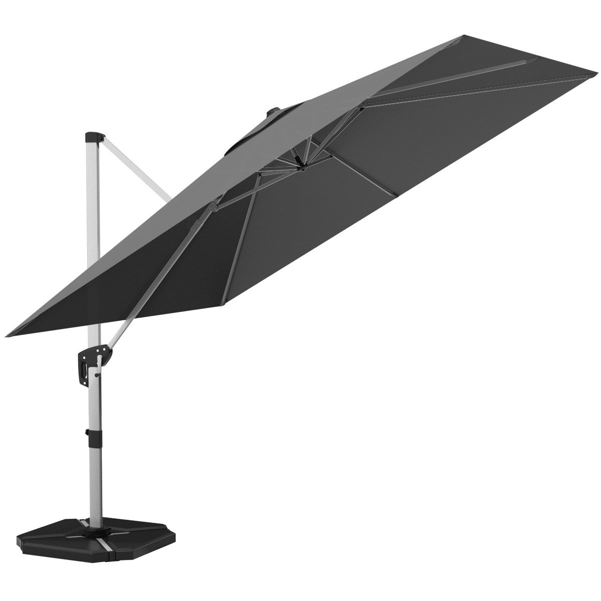 No Tax - 10 Feet 360° Tilt Aluminum Square Patio Umbrella without Weight Base-Gray, (Assembled)