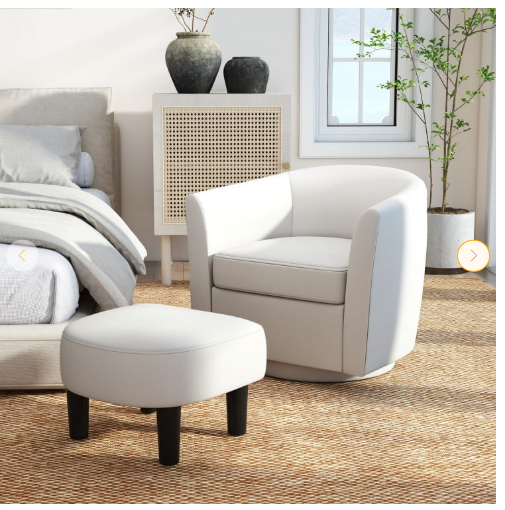 SPECIAL - Modern Club Swivel Accent Chair with Ottoman Footrest Curved Backrest (Cream White) [See Description]