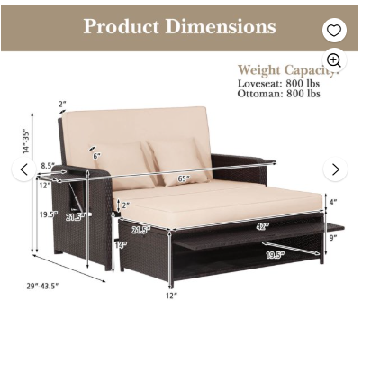 Wicker Outdoor Daybed with Loveseat and Ottoman - Beige (Ours is Grey Wicker) (assembled)