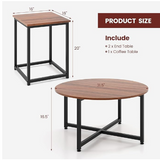 3-Piece Coffee Table Set Round Coffee Table and 2PCS Square End Tables-Walnut