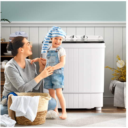 17.6lbs Compact Portable Washer Twin Tub Combo with Pump Drain