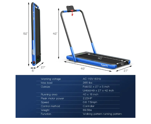 CLEARANCE SPECIAL-Folding Under Desk Treadmill-Blue(Max265 LBS)-Shipping Damage