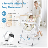 Baby Folding Convertible High Chair w/Wheel Tray Adjustable Height Recline Grey