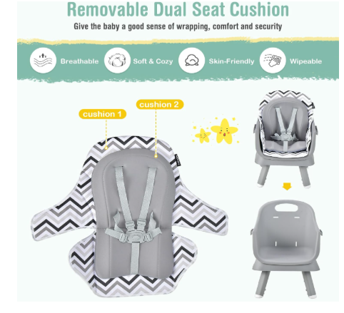 8-in-1 Convertible Baby High Chair with Adjustable Removable Tray-Gray