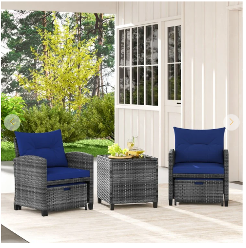 5 Pieces Patio Rattan Sofa Ottoman Furniture Set with Cushions-Ours is Grey (Fully Assembled)